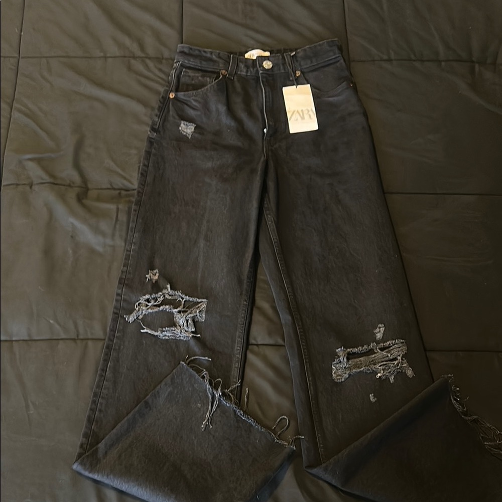 Zara Distressed Black Jeans